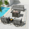 Aluminum Patio Furniture Set with 55,000 BTU Propane Fire Pit Table,5 Seats Metal Modern Outdoor Furniture w/5.1' Cushions,Patio Sectional w/Swivel Chairs for Backyard,Patio,Grey