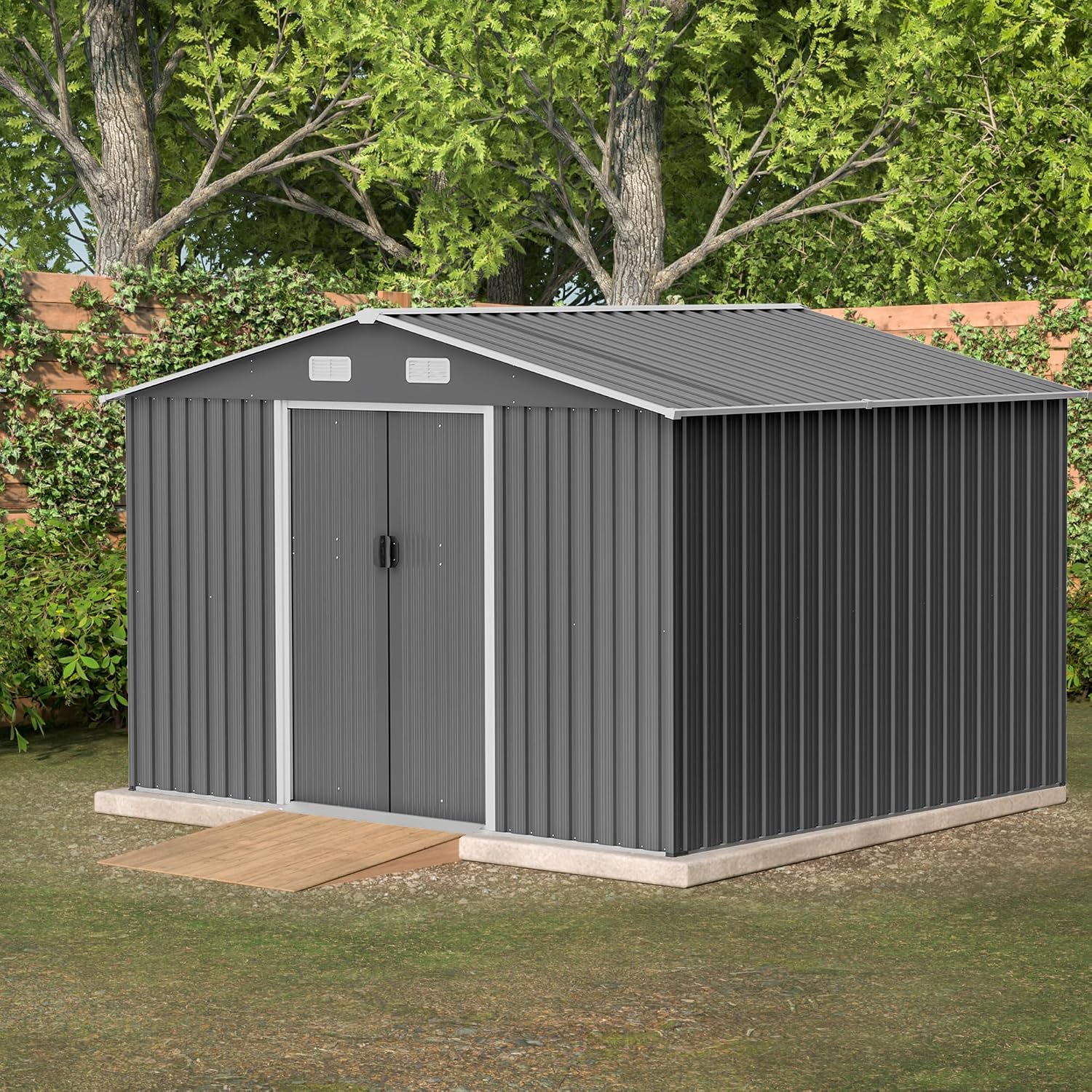 Jintop 10X8 FT Outdoor Storage Shed,Waterproof Garden Shed with Sliding Doors,All Weather Metal Heavy-Duty Tool Shed W/Vents, Foldable House for Garden Backyard, Lawn,Light Gray