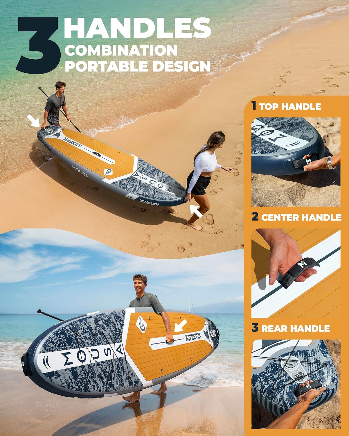 MOUSA 10'8/11'×35' Extra Wide Inflatable Stand Up Paddle Board, Stable Paddleboard SUP for 2 People/Family, Anti-Slip Full EVA Deck, 3 Handles, 100L Backpack, All-Round Sup Board, Big Fin