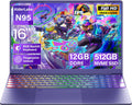 16' Purple Laptop Computer - 512GB NVMe SSD 12GB LPDDR5 RAM, N95 Processor, 1920X1200 FHD IPS, RGB Backlit Keyboard, Fingerprint, Win 11 Pro, Ergonomic Design for Students Business Home Use