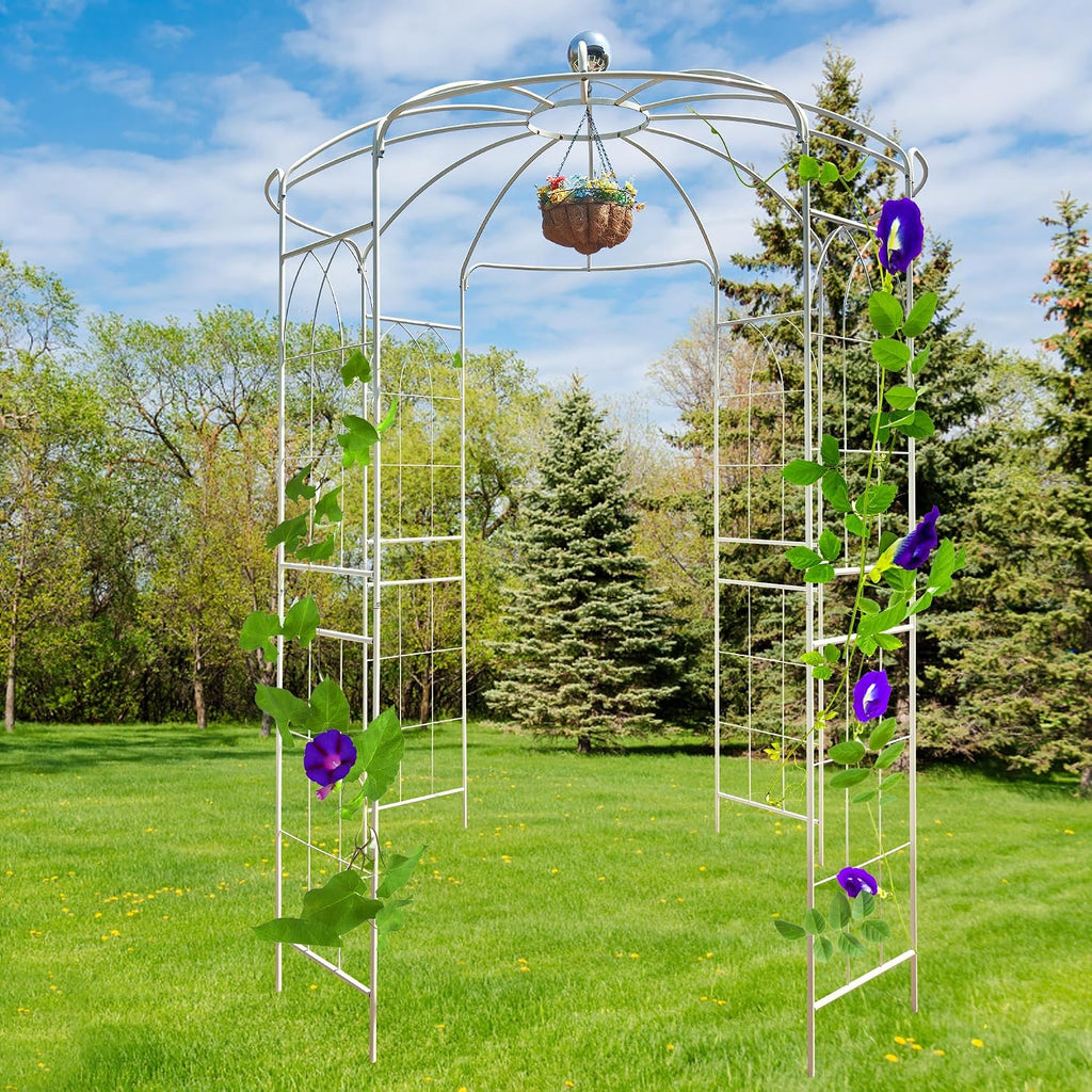 Metal Garden Arch Birdcage Pergola, 6.8ft Diameter x 9.5ft High Outdoor Iron Garden Arbor for Wedding Ceremony, Yard, Patio, Gazebo Pavilion (Cream White)