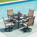 5-Piece Outdoor Dining Set, Patio Furniture Set with Textilene Swivel Chairs, Outdoor Table & 4 Chairs for Garden, Backyard, Poolside, Deck, Beige