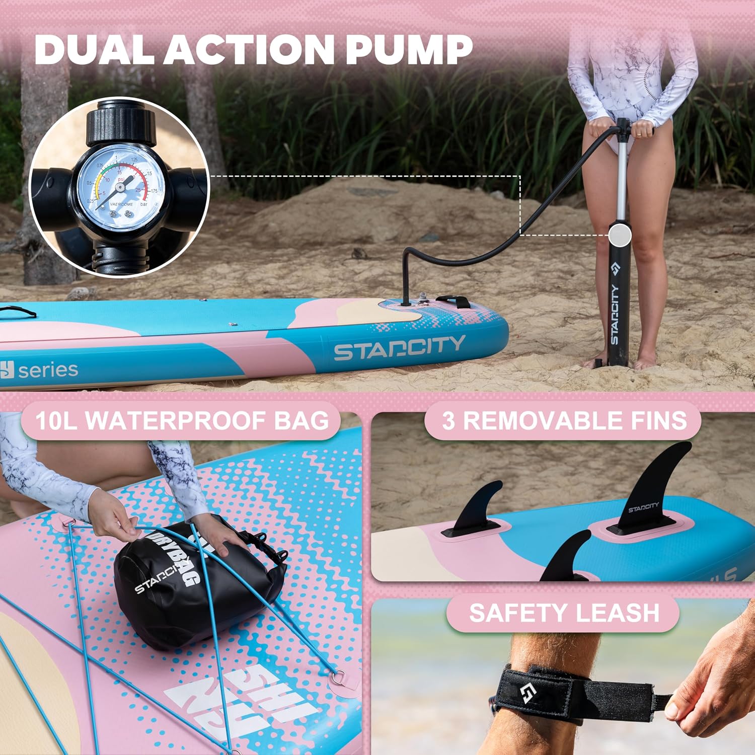 Starcity 11'x34*6' Blow Up Paddle Board, Inflatable Paddle Board, Spacious and Stable, Anti Slip and Easy to Operate, Large Size Suitable for Single Person/Family/Pet Use