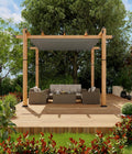 GAOMON Retractable Pergola 10' x 10' Aluminum Outdoor Pergola with Retractable Canopy Faux Wood Metal Pergolas for Patios, Backyard, Deck, Patio, Garden Porch Beach Pavilion Grape Trellis, Gray