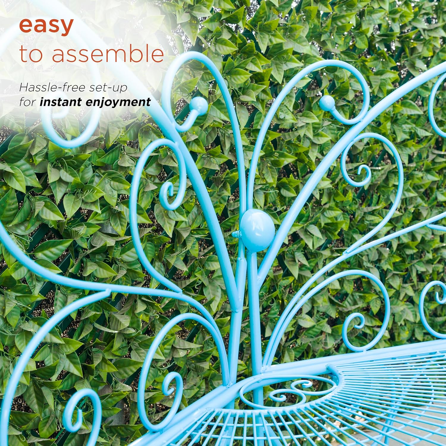 Alpine Corporation BAZ400BL Indoor Outdoor Metal Butterfly Shaped Garden Bench, 62' Long, Blue