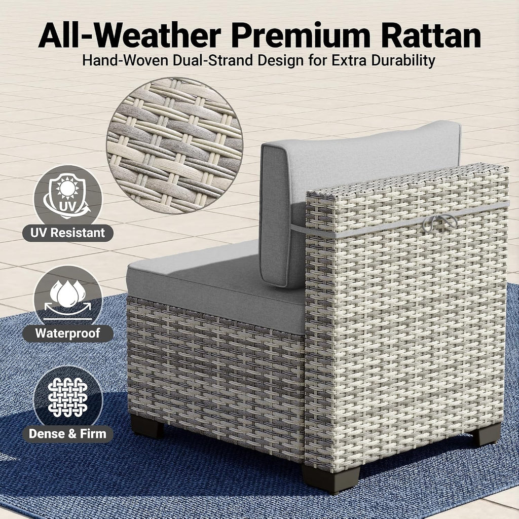 14-Piece Patio Furniture Set, Outdoor Sectional with Thick Cushions, Modular Patio Sofa, Dual-Strand Wicker Rattan, Rust-Resistant Frame, Backyard Furniture for Garden, Deck, Gray