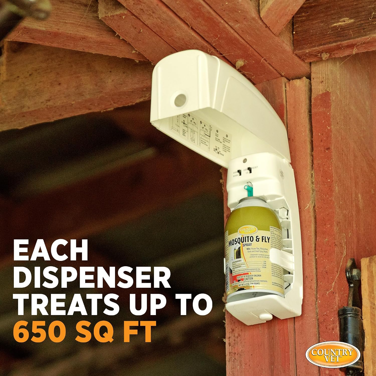 Country Vet Mosquito+Fly Metered Spray Refill (Case of 12) & Automatic Metered Dispenser (Case of 12) - 342033CVA - Great for Barns, Stables, Farms, Stalls and Outdoor Insect/Fly Prevention