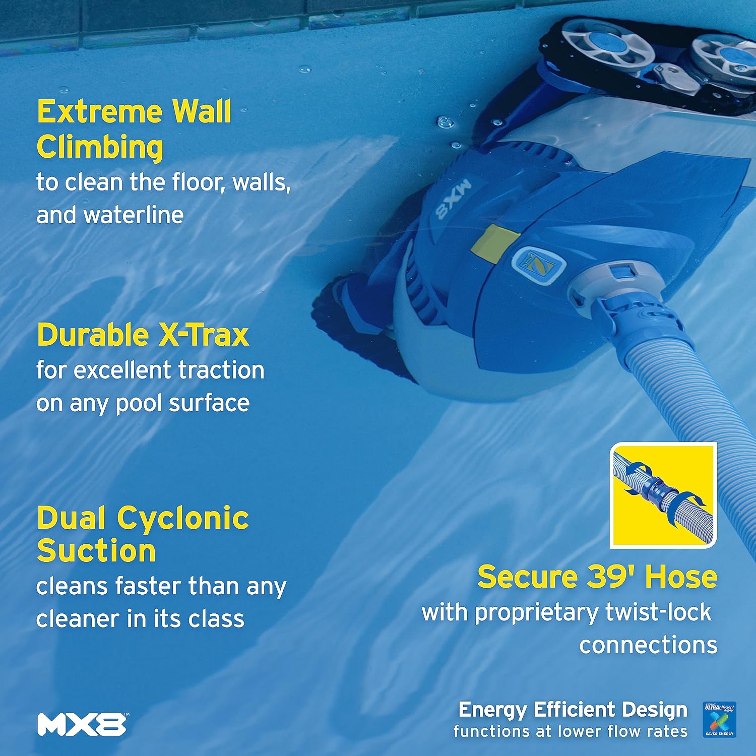 Zodiac MX8 Suction Pool Cleaner for All In-Ground Pool Surfaces, 39 ft Reach, Excellent Traction for All Surfaces