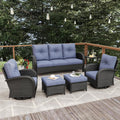 6 Pieces Patio Furniture Sets, Wicker Rattan High Back Outdoor Swivel Rocking Chairs Set with 3-Seat Couch, Ottomans and Side Table
