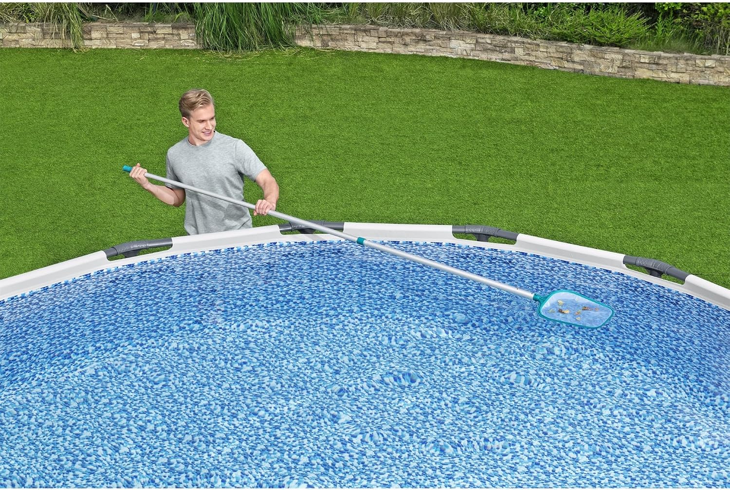Bestway Basic Pool Cleaning Kit, Includes Pool Vacuum, Skimmer Net, 9' Pole, & Hose, Compatible W/Most Above Ground Pools, Blue