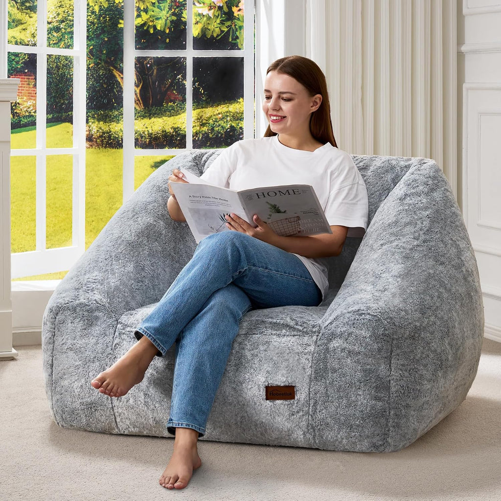 Hobestluk Giant Bean Bag Chair Memory Foam Filled Sofa Chair Bean Bag for Adults/Teens/Kids, Oversized Lazy Accent Comfy Stuffed BeanBag Sofa for Living Room Bedroom Dorm Reading(Dark Grey)