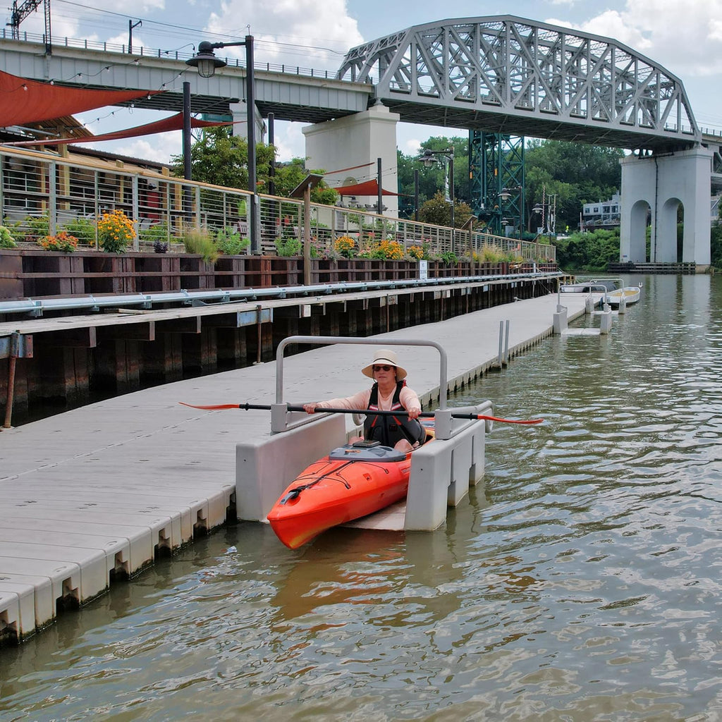 Personal Kayak Launch Station to Safely Launch Kayaks, Canoes, and Stand Up Paddle Boards, for High-Profile Floating Docks, 85-Inch x 48-Inch x 50-Inch, Gray