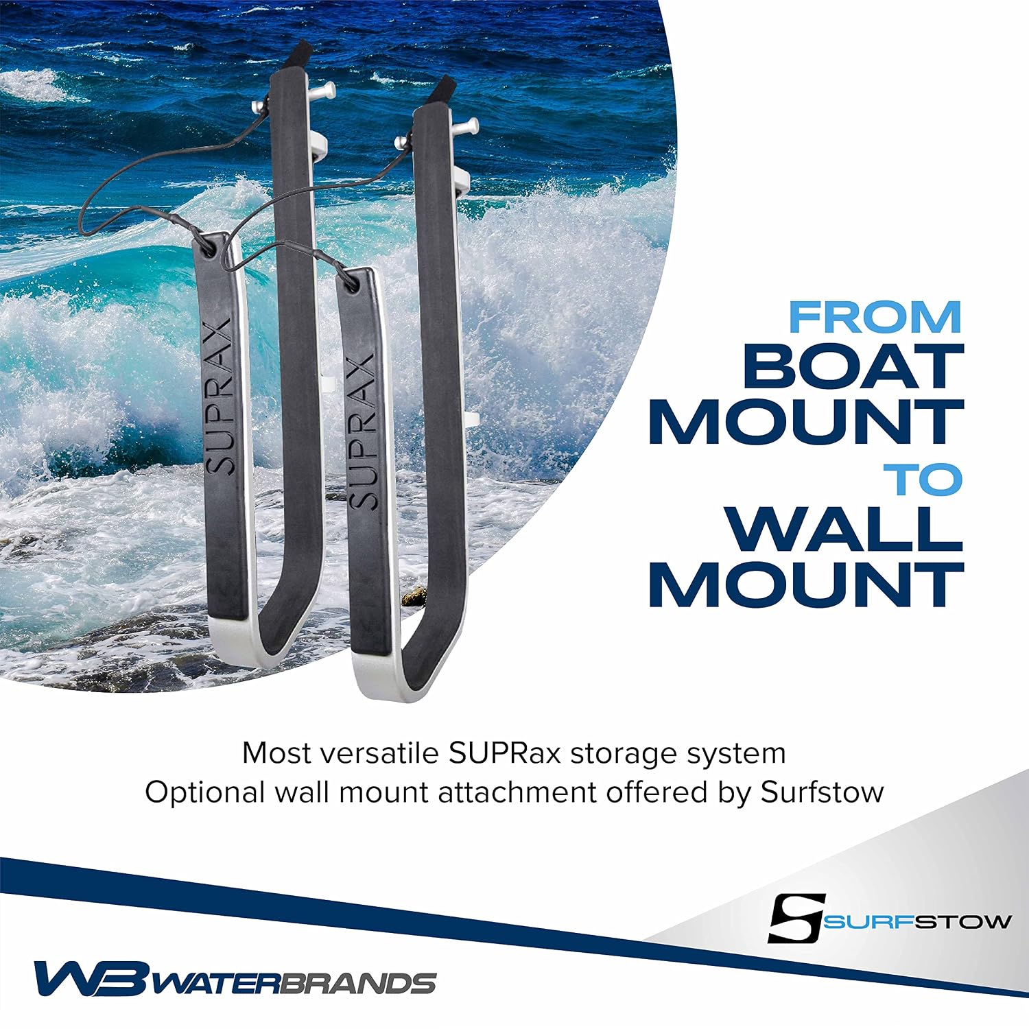 SurfStow Transport SUPRax 50050-2 Boat Mount/Rail Mount Single Board System | for Angled Stanchions | Stand-Up Paddle Board Rack | SUP Board Storage | | Metallic | 26 x 11 x 4 in