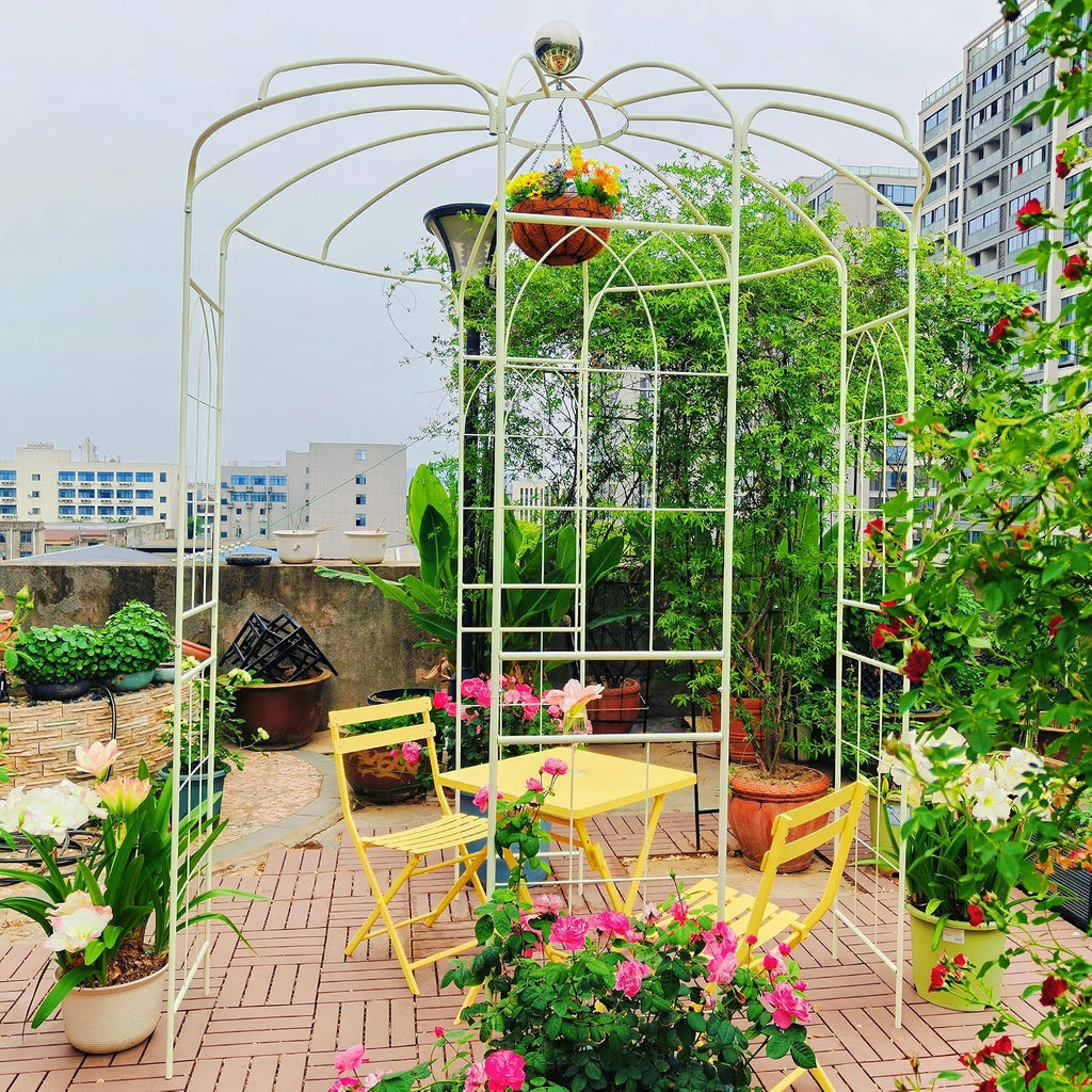 Metal Garden Arch Birdcage Pergola, 6.8ft Diameter x 9.5ft High Outdoor Iron Garden Arbor for Wedding Ceremony, Yard, Patio, Gazebo Pavilion (Cream White)