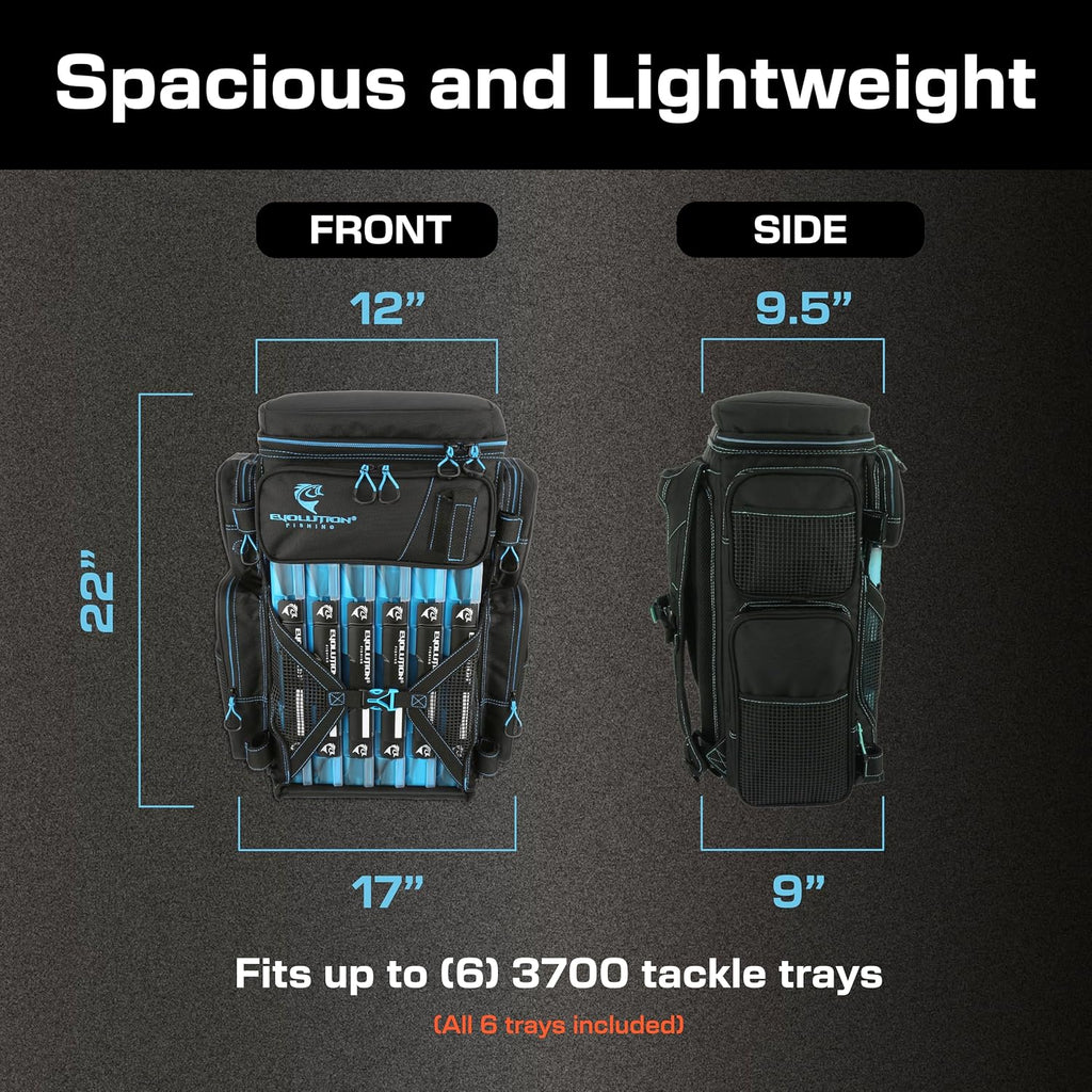 Evolution Fishing Drift Series Tackle Backpack, Outdoor Rucksack w/ 6 Fishing Tackle Trays, Heavy Duty