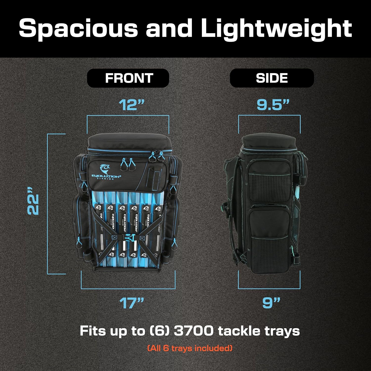 Evolution Fishing Drift Series Tackle Backpack, Outdoor Rucksack w/ 6 Fishing Tackle Trays, Heavy Duty