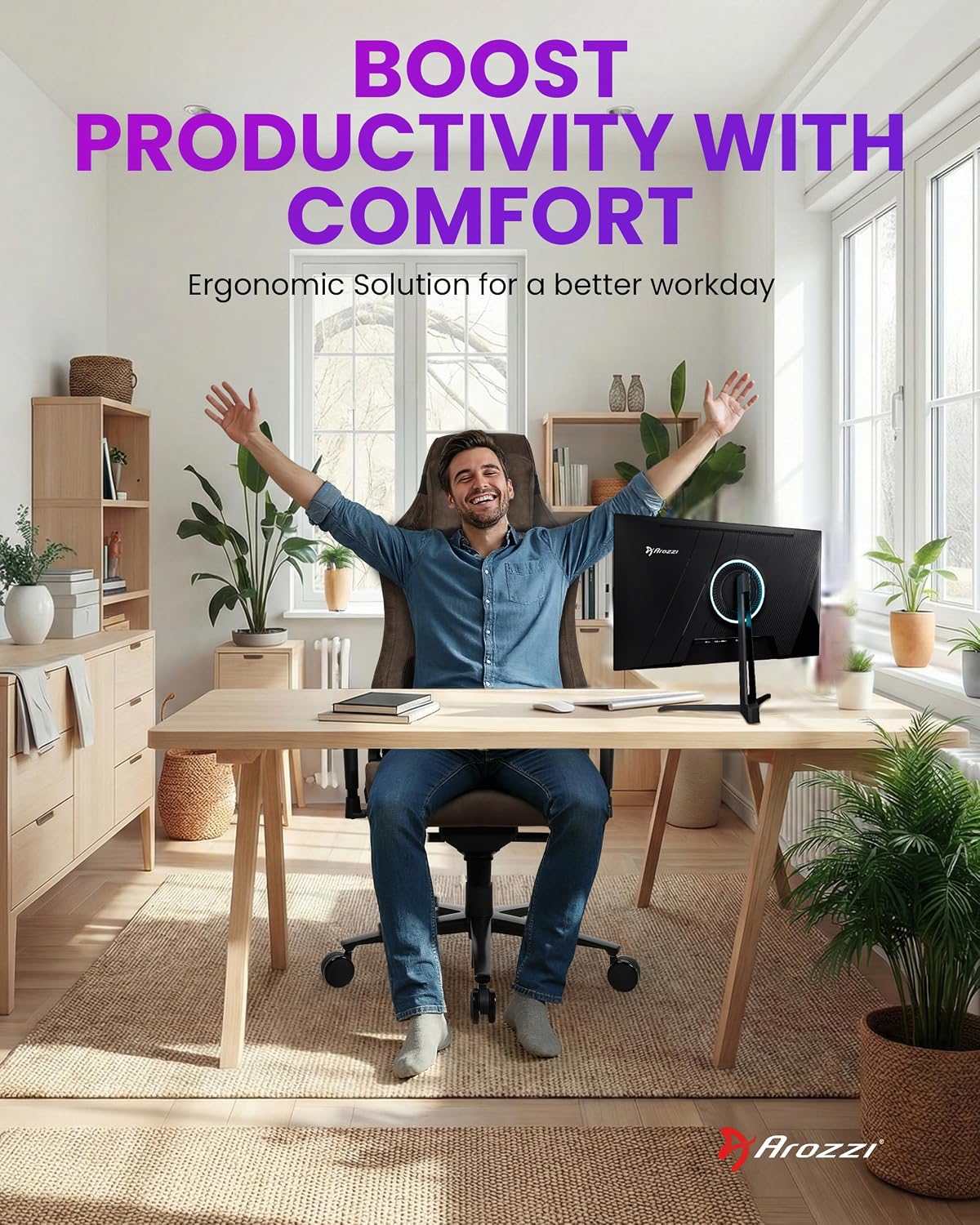 Arozzi Vernazza Supersoft Upholstery Material has a Unique Velvety Texture that is Fluid-Repellant and Breathable with Memory Foam Lumbar Support and 4D Armrest for Office and Gaming Chair - Brown