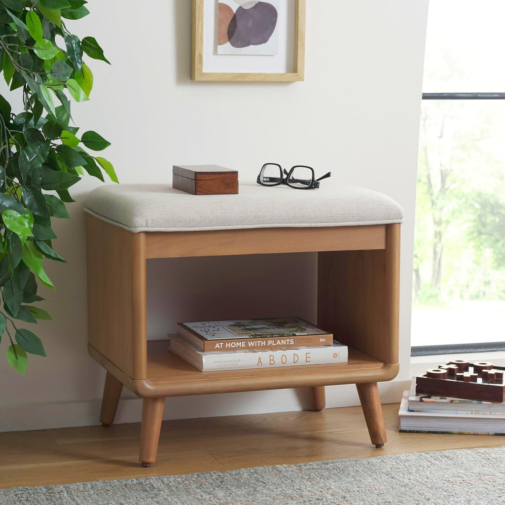 SAFAVIEH Home Collection Solo Cream/Natural Open Shelf Bench with Cushion