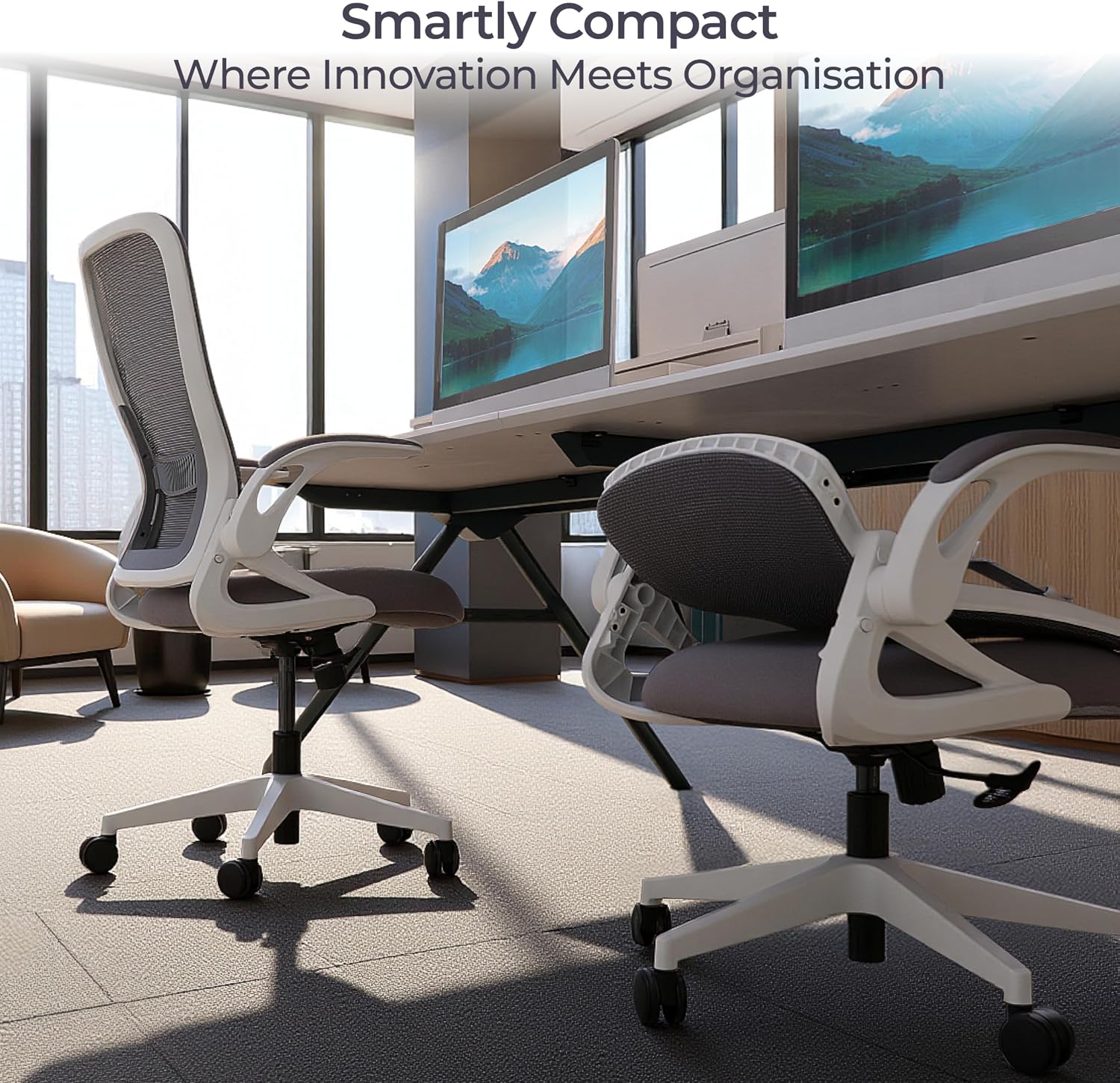 Tervo Model U | Folding Office Chair for Small Spaces | Gaming Chair for Adults & Kids | Ergonomic Mesh Computer Chair for Bedroom | Foldable Desk Chair for Home Work (White & Grey)