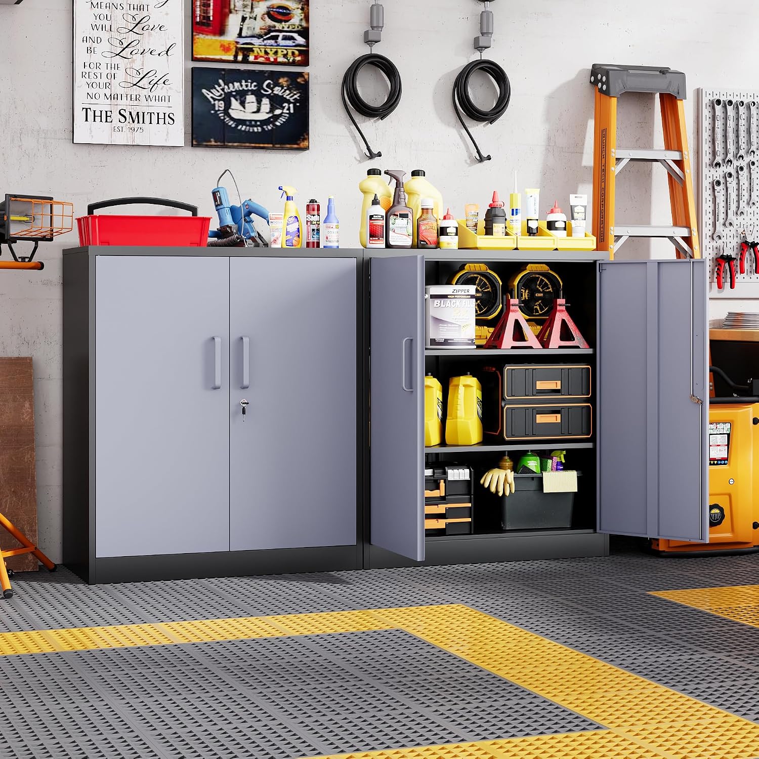 Letaya Metal Storage Cabinets with Lock Door and Shelves, Steel Garage Tool Cabinets for Home,Office, Warehouse,Lockers (36'-Black&Gray)