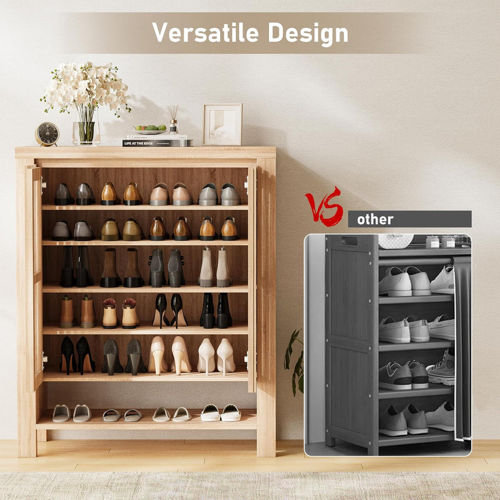 INNOD 43' Tall Shoe Storage Cabinet with Doors, 8-Tier Entryway Shoe Cabinet with Adjustable Shelves, Modern Freestanding Shoes Rack Organizer Cabinet for Entryway Hallway Front Door