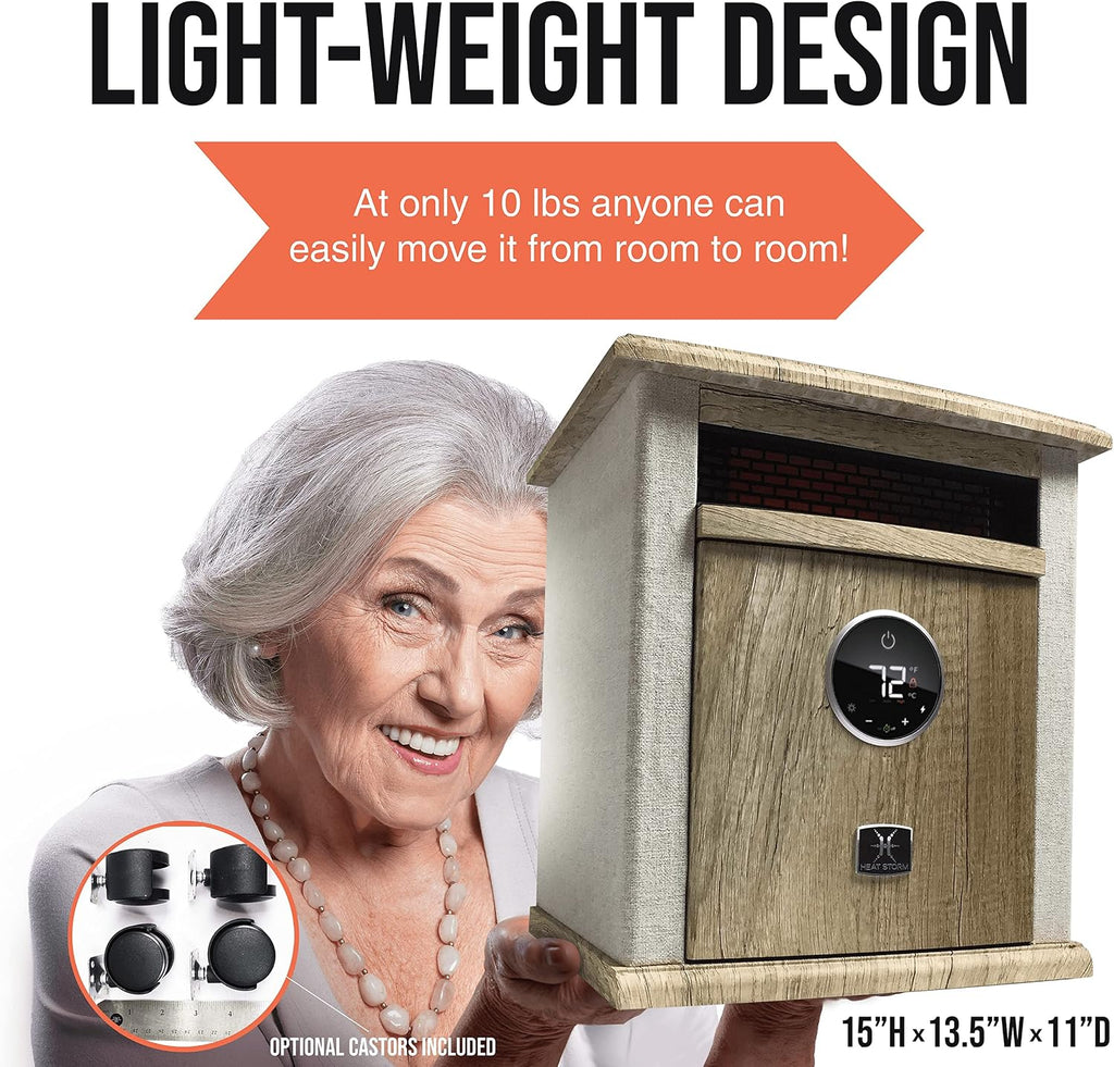 Heat Storm Portable Electric Space Heater, 1500-Watt Cabinet Infrared Quartz Element Heater With Digital Thermostat, Remote Control, washable Filter Modern Design (Beige)