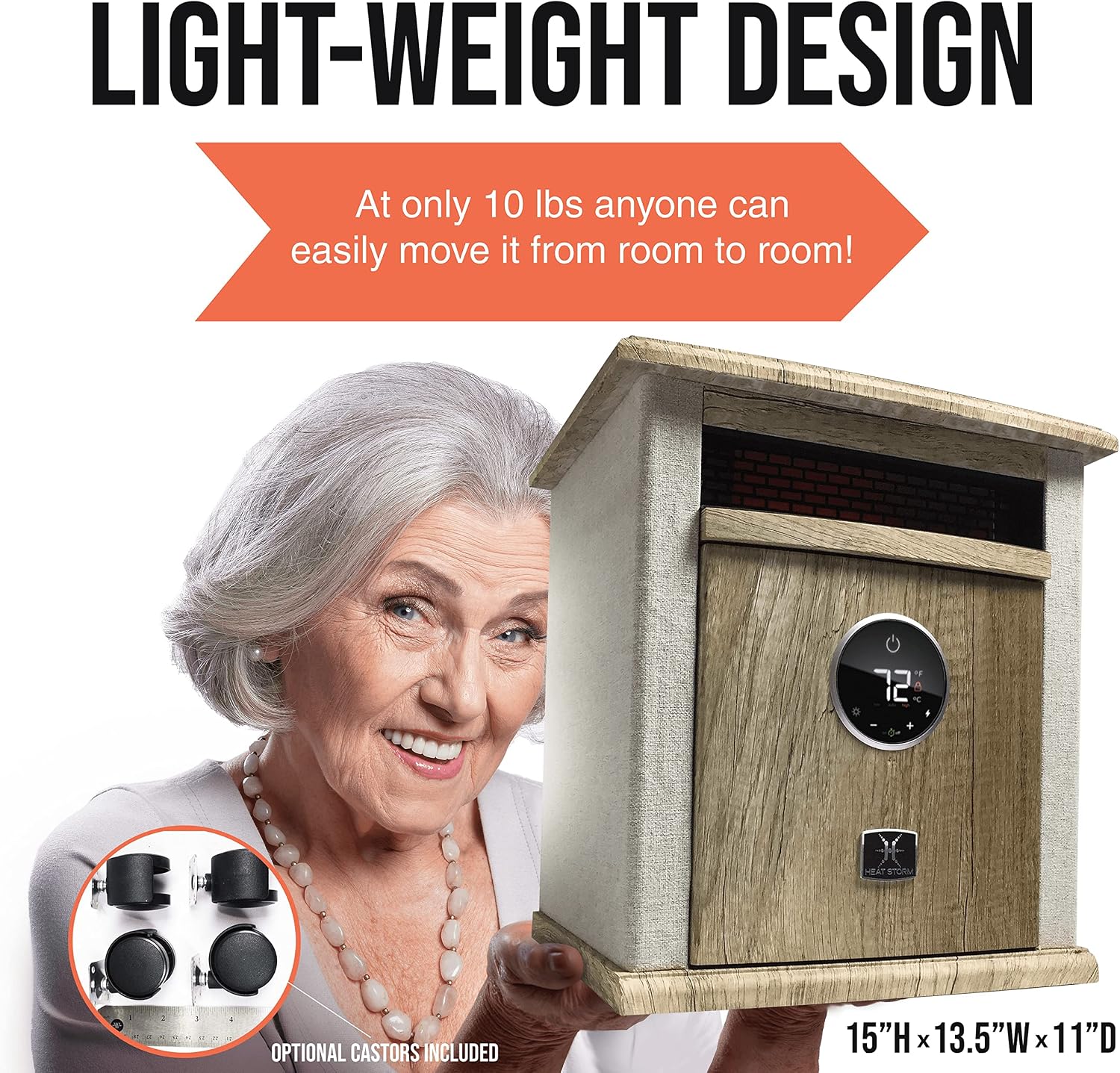 Heat Storm Portable Electric Space Heater, 1500-Watt Cabinet Infrared Quartz Element Heater With Digital Thermostat, Remote Control, washable Filter Modern Design (Beige)