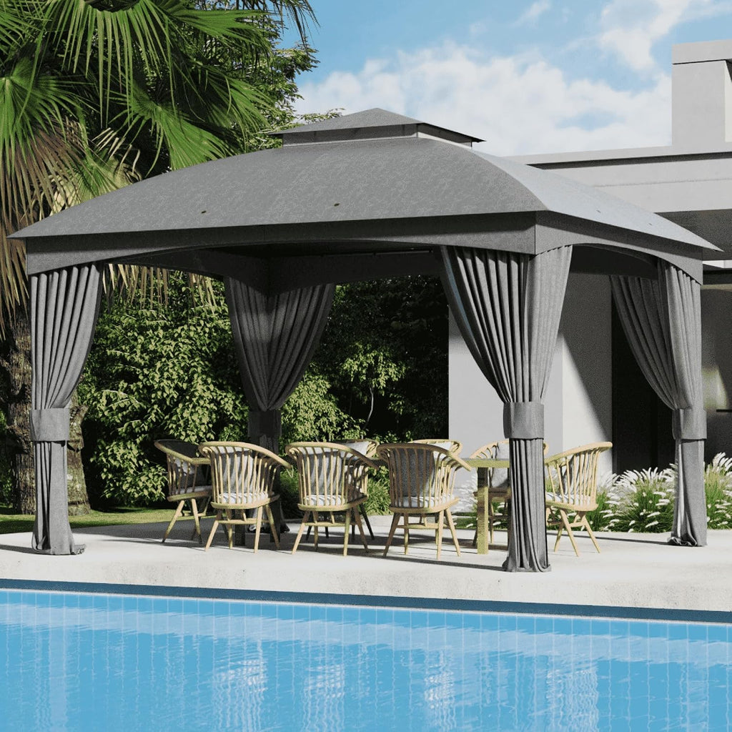 Florise Heavy Duty Gazebo, 11 x 13 Ft Outdoor Patio Pavilion with Galvanized Steel Metal Frame and Double Roof, Curtain and Netting Included, for Outside, Garden, Yard & Lawn