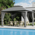 Florise Heavy Duty Gazebo, 11 x 13 Ft Outdoor Patio Pavilion with Galvanized Steel Metal Frame and Double Roof, Curtain and Netting Included, for Outside, Garden, Yard & Lawn