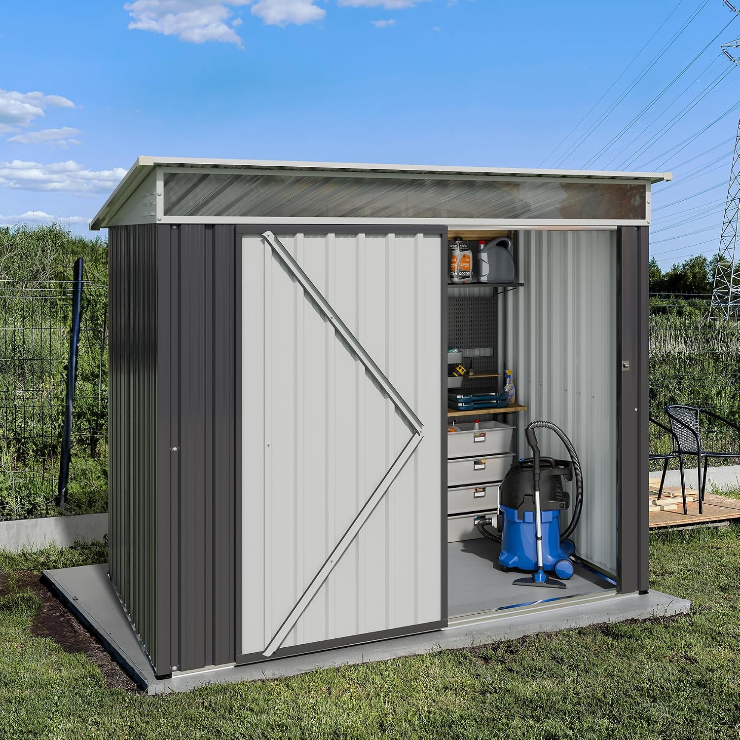 JY QAQA 6x4 FT Metal Outdoor Garden Storage Shed,Waterproof Metal Garden Sheds with Window and Lockable Double Door,Weather Resistant Steel Tool Storage House Shed for,Garden,Patio,Lawn, Dark Grey