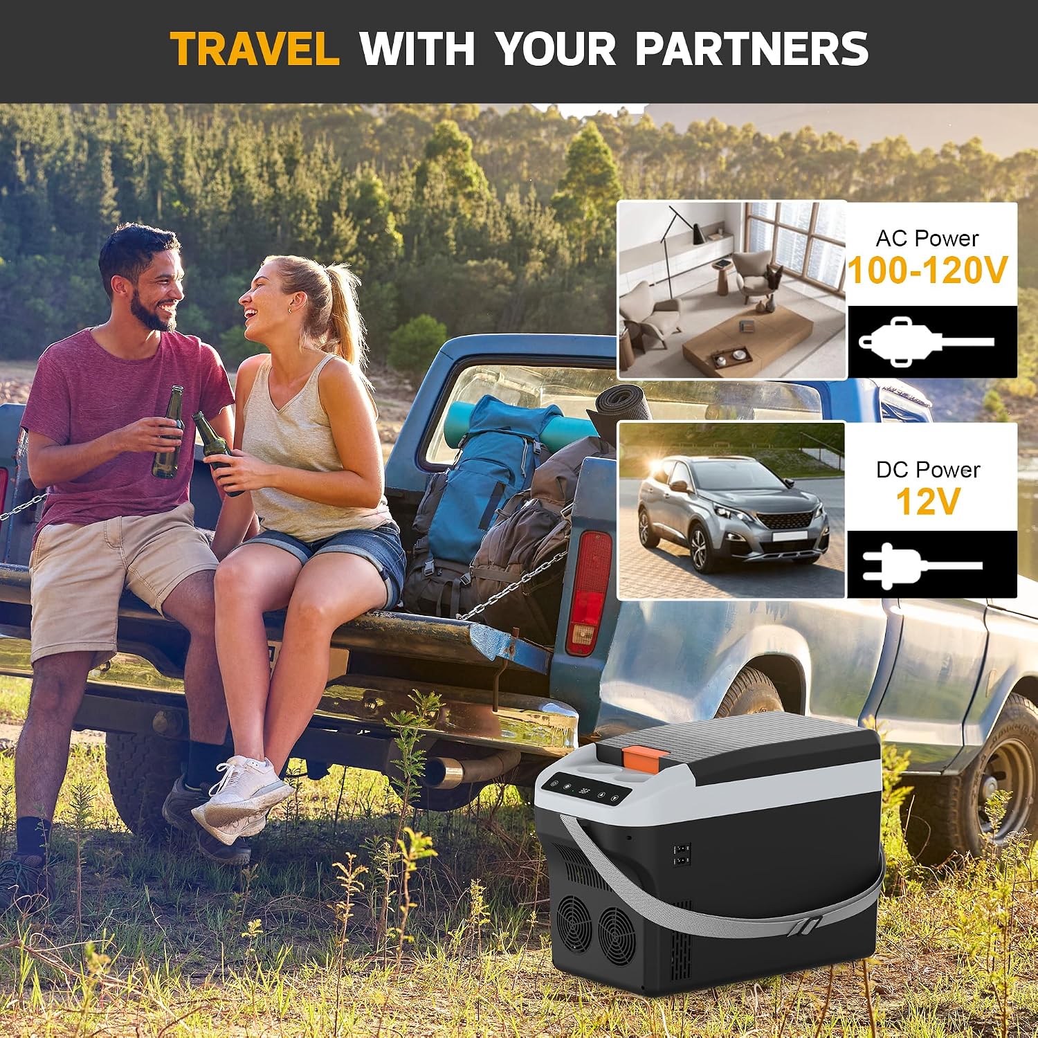 Kikihuose 12V Car Refrigerator Cooler/Warmer 23 Quart (22L) Portable Electric Car Cooler with 12 Volt DC &120V AC, Plug In Thermoelectric Fridge for Vehicles, Camping, RV, Dark Grey