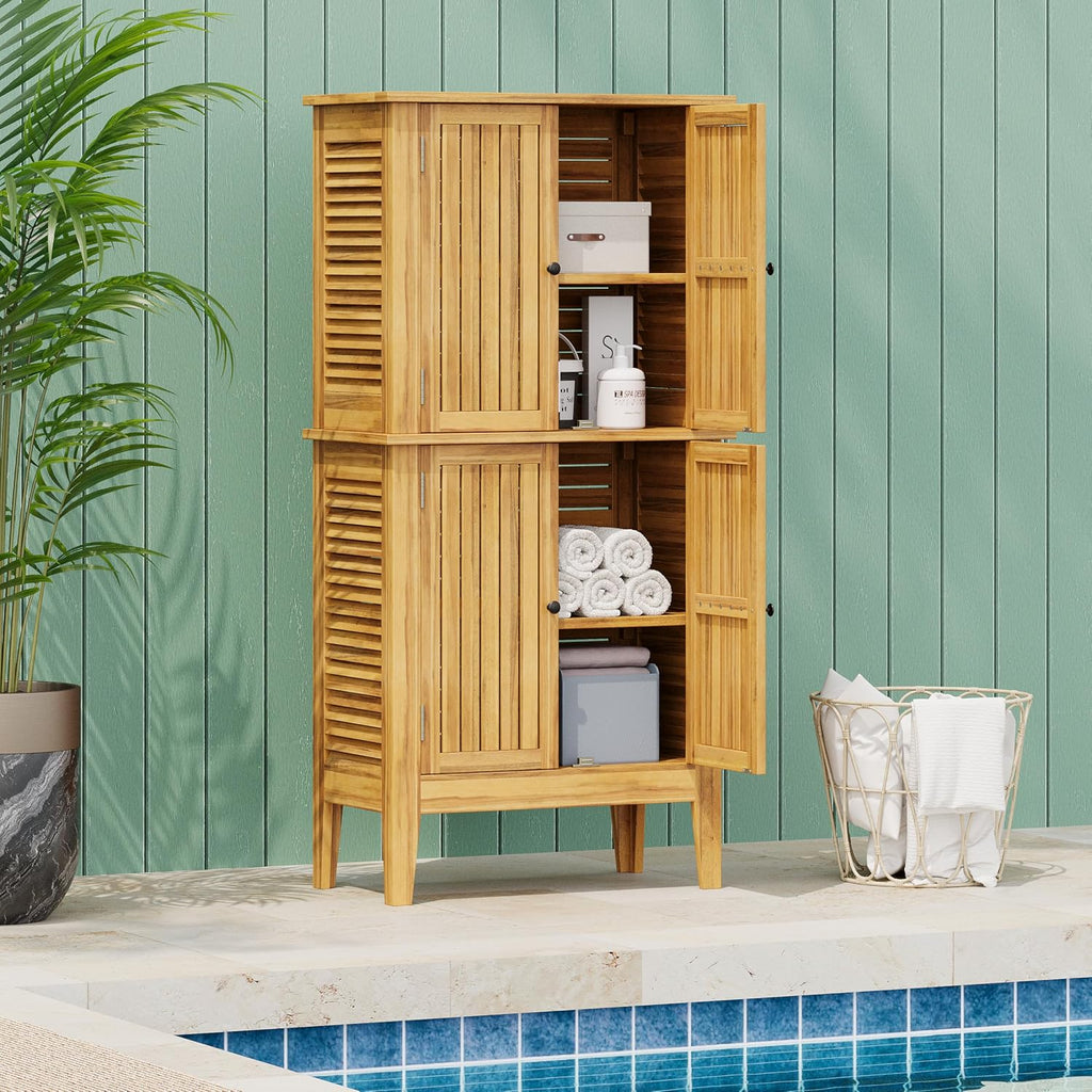 Christopher Knight Home Dessa Outdoor Cabinet, Acacia Wood Storage Cabinet, Garden Stool Shed with 4 Shelves, Tools Organizer with 2 Doors for Backyard Garden Balcony, 61.80' Tall Storage Shed, Teak