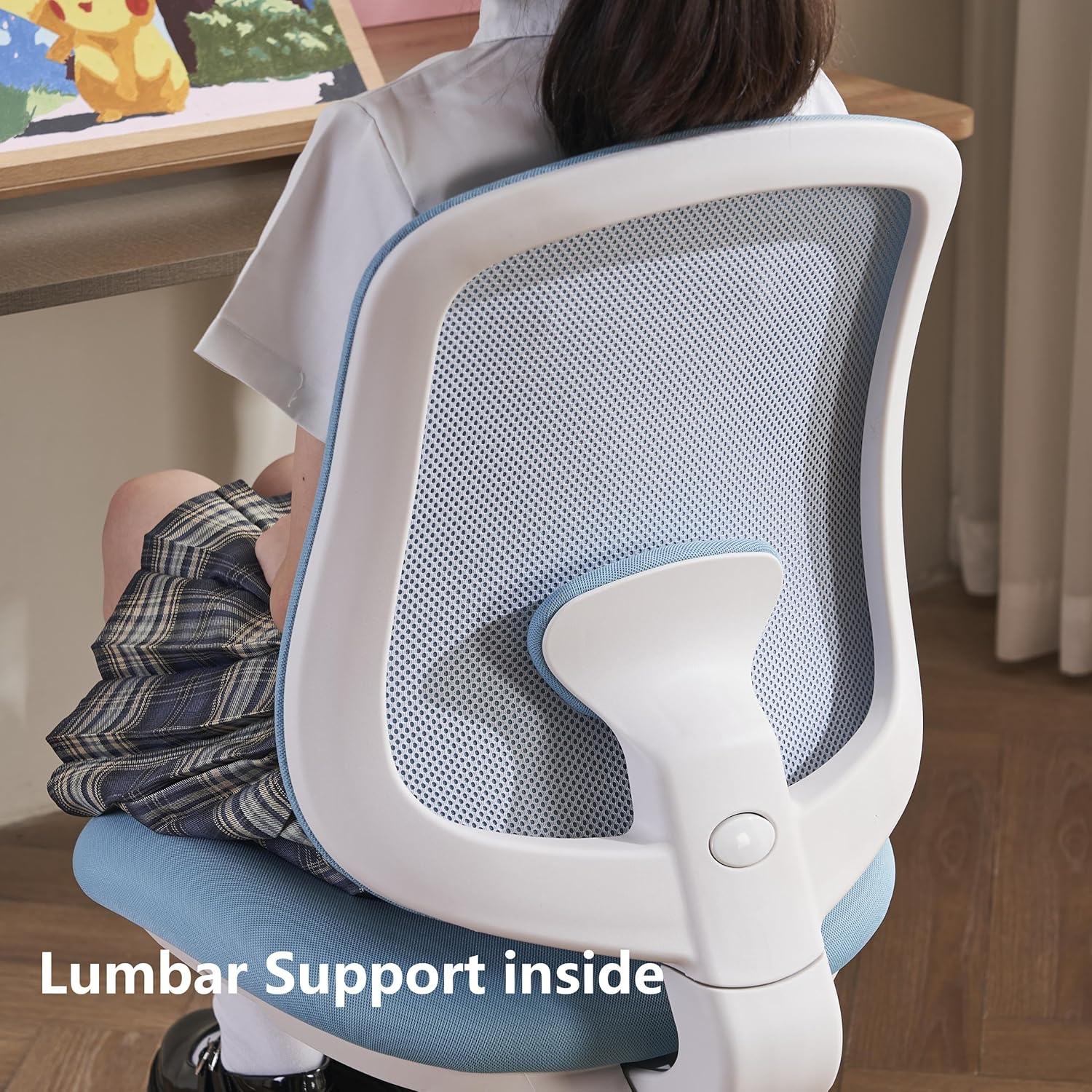 Desk Chair, Ergonomic Study Chair for Kids with Lumbar Support and Footrest, Adjustable Height, Mesh Small Office Chair with Adjustable backrest, Model Shell (Blue)