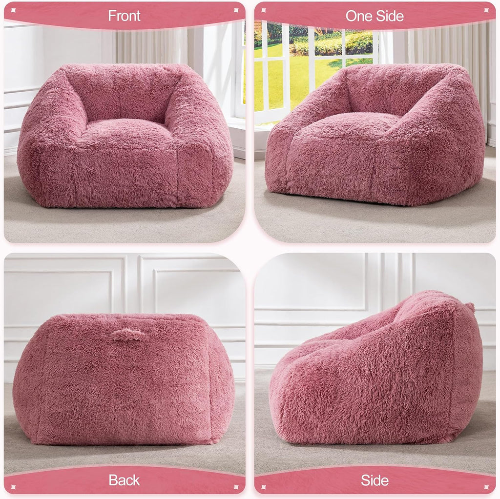 Hobestluk Giant Bean Bag Chair Memory Foam Filled Sofa Chair Bean Bag for Adults/Teens/Kids, Plush Fur Oversized Lazy Sofa for Living Room Bedroom Dorm(Pale Pink)