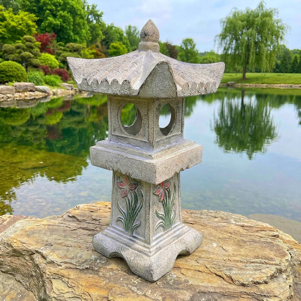 23.6''High Asian Orchid Pagoda Statue Miniature Tower Lantern Garden Decoration Figurines Outdoor Japanese Decoration Zen Courtyard Landscape