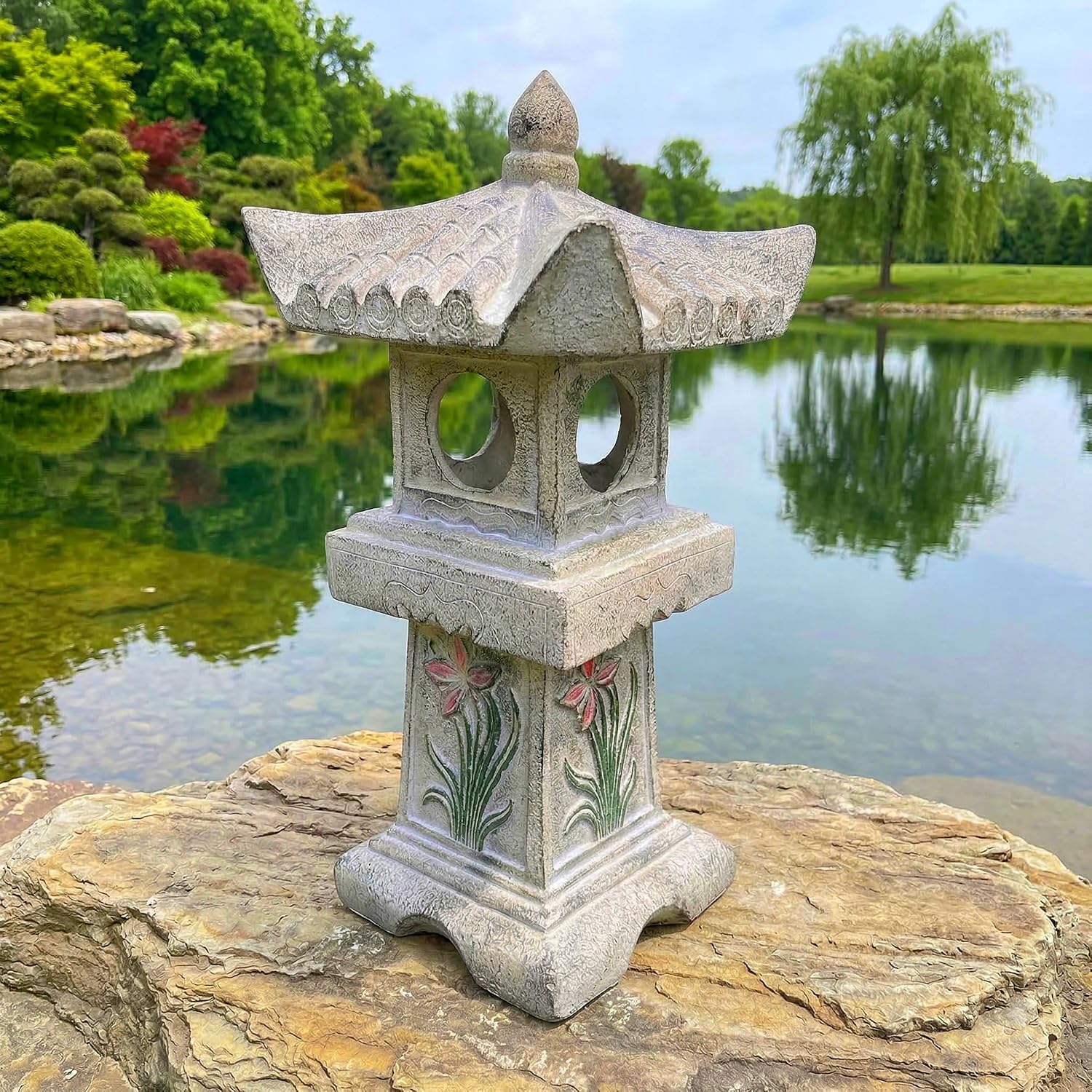 23.6''High Asian Orchid Pagoda Statue Miniature Tower Lantern Garden Decoration Figurines Outdoor Japanese Decoration Zen Courtyard Landscape