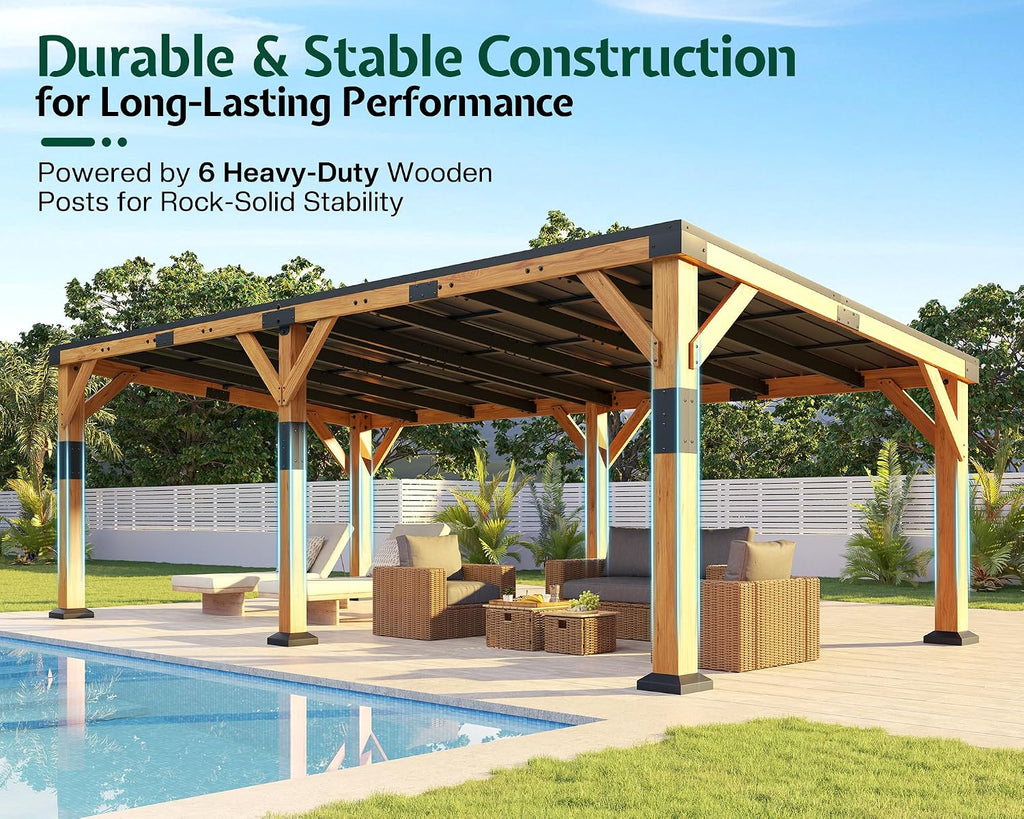 Jocisland 12' x 24' Cedar Wood Gazebo with Sloped Galvanized Steel Roof, Hardtop Gazebo Pavilion with Durable, Rot-Resistant Construction, Permanent Outdoor Pergola for Backyard, Garden & Deck