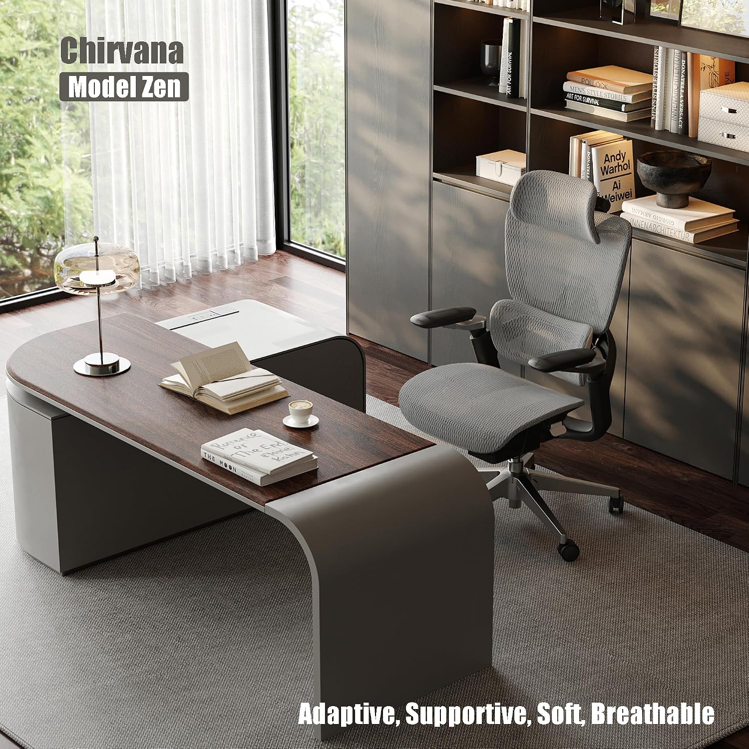 Ergonomic Office Chair with Adjustable 3D Lumbar Support, Mesh Computer Chair 5D Armrests, Home Desk Chair with 4D Headrest, 90-130°Tilt, BIFMA Certified, Model Zen (Grey)