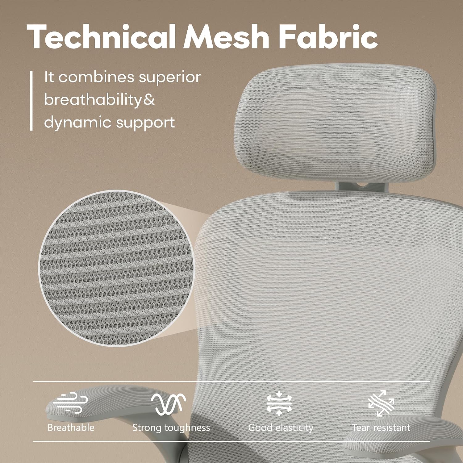 SeekFancy Ergonomic Office Chair M903, Computer Desk Chair with Wheels, High Back Mesh Office Chair with Adjustable Lumbar Support, Headrest, Flip-Up Armrests, All Grey