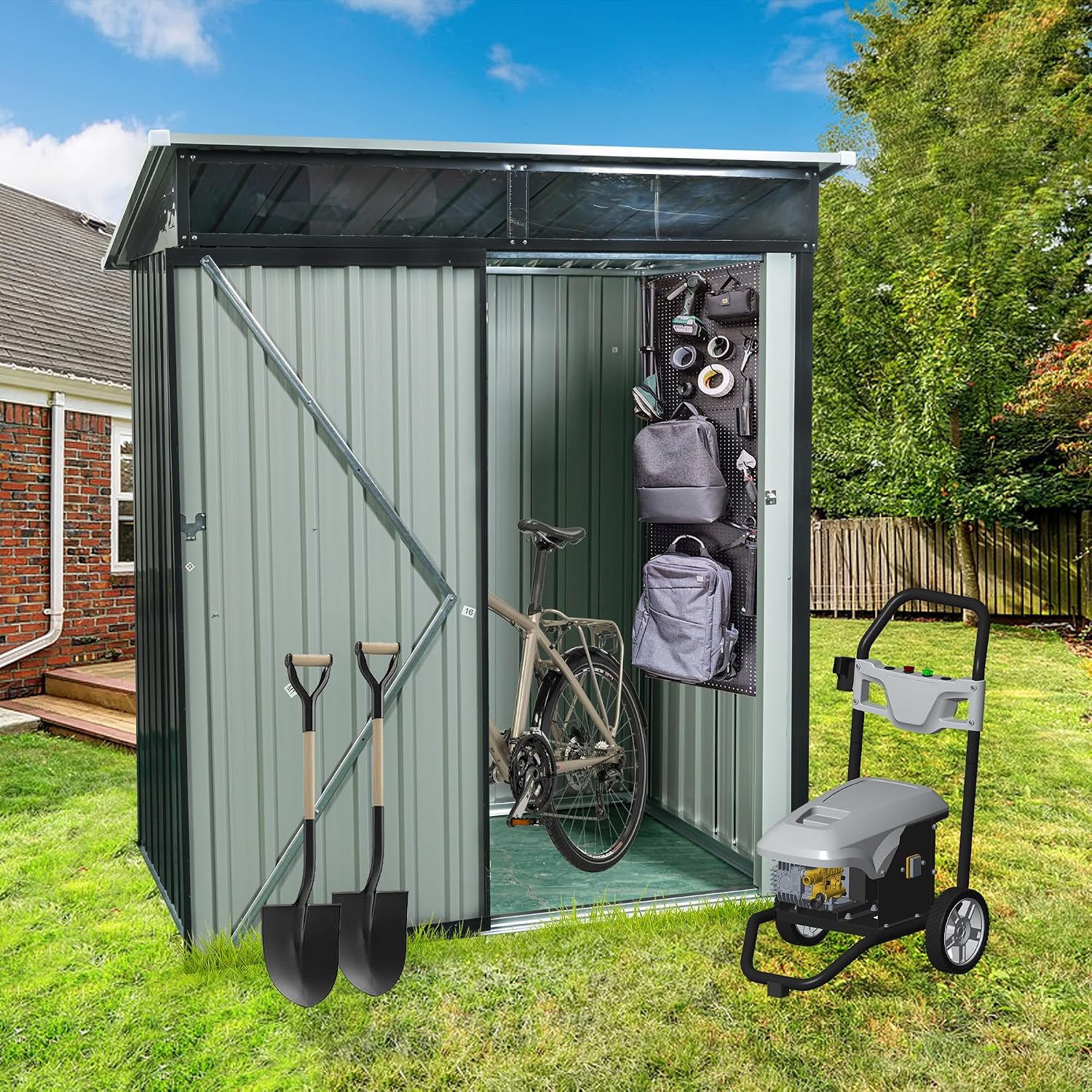 KEIKI 5x3 FT Outdoor Metal Storage Shed with Transparent Plate and Lockable Door for Garden Yard Lawn