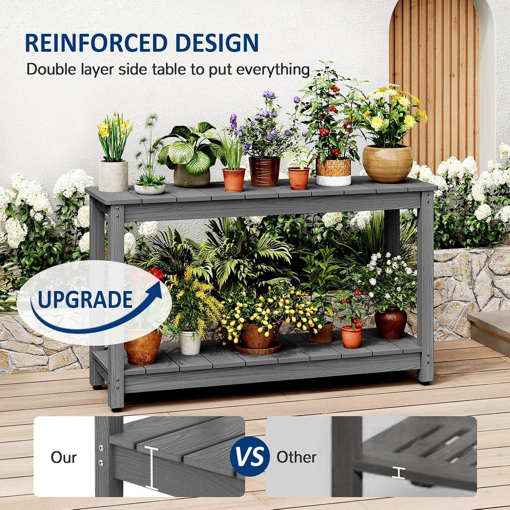 Outdoor Console Table, 48' Weather Resistant HIPS Patio Side Table, 440LBS Weight Capacity, 2-Tier Multifunctional Buffet Bar Storage Organizer for Garden Deck, Gray