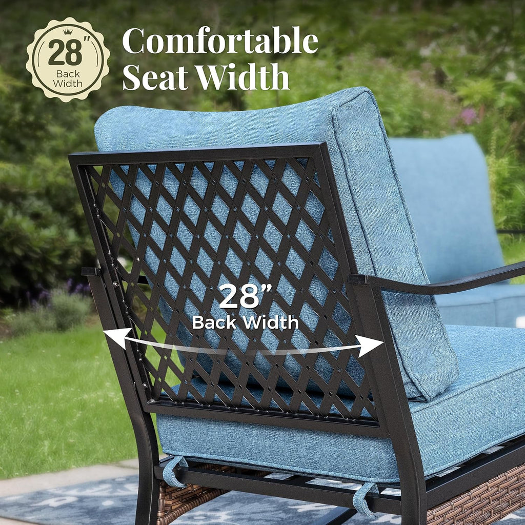 MIXPATIO Patio Furniture Set with Fire Pit Table, Metal Outdoor Conversation Set with 5.75'' Extra Thick Cushion, 2 Swivel Chairs, 2 Leg Chairs, 3-Seat Sofa and Gas Fire Pit Table, Navy Blue