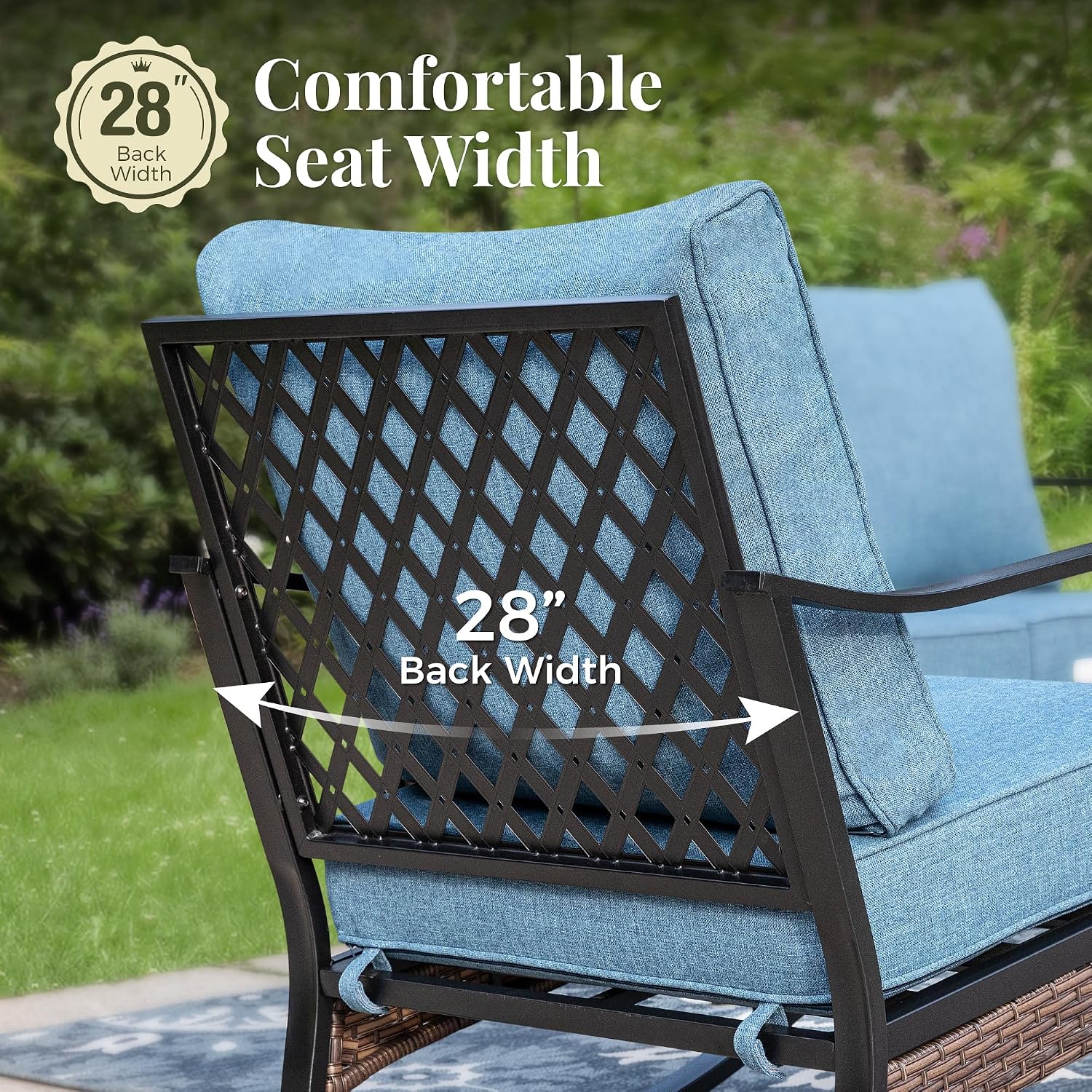 MIXPATIO Patio Furniture Set with Fire Pit Table, Metal Outdoor Conversation Set with 5.75'' Extra Thick Cushion, 2 Swivel Chairs, 2 Leg Chairs, 3-Seat Sofa and Gas Fire Pit Table, Navy Blue