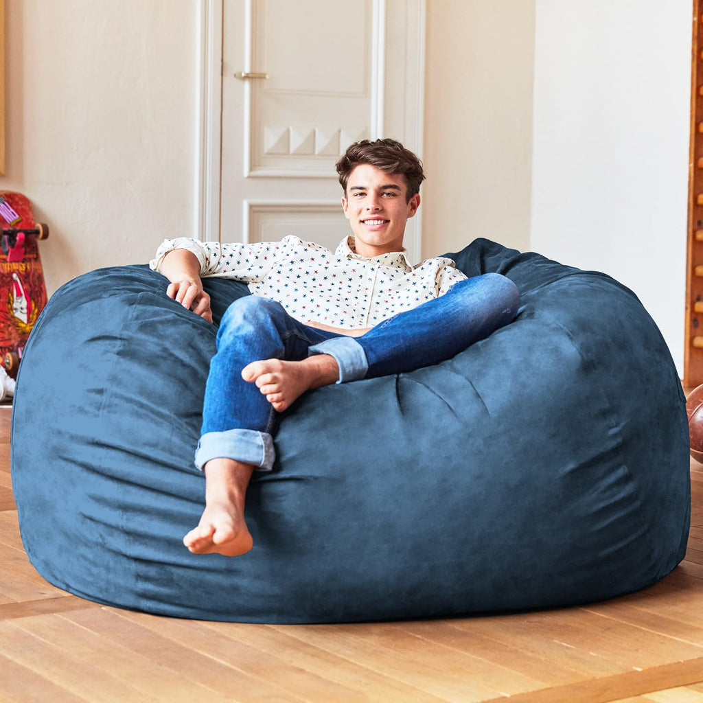 Lumaland Luxurious 5ft Large Bean Bag Chair with Microsuede Cover - Ultra Soft, Foam Filling, Washable Bean Bag Sofa for Kids, Teenagers, Adults - Sack Chair for Dorm, Family Room - Navy Blue