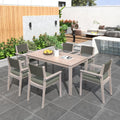 7 Piece Patio Dining Sets, Outdoor Acacia Wood Table and Wicker Back Chairs with Cushions, All Weather Patio Furniture Set for Lawn, Porch, Deck, Yard & Poolside