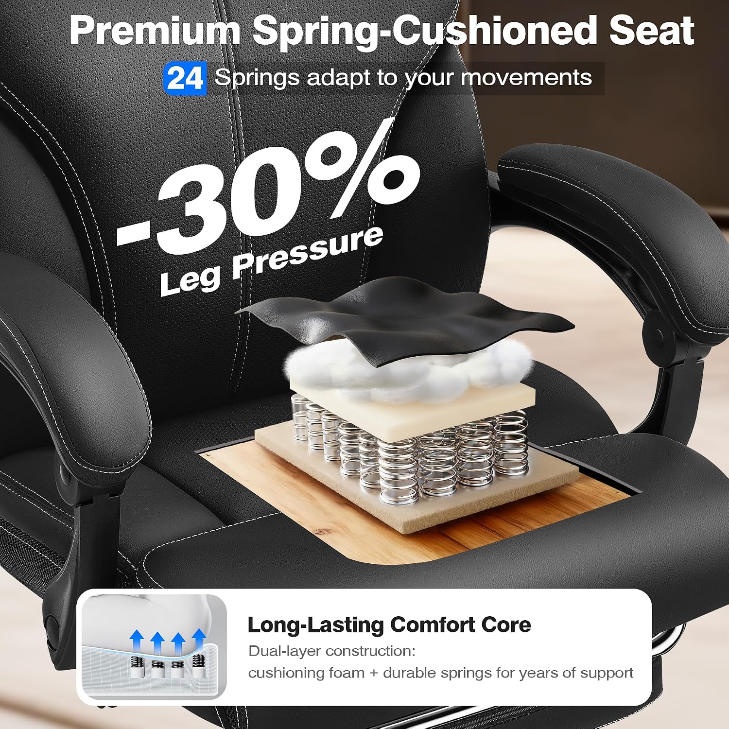 AreShark Office Chair - Ergonomic Comfortable High Back Computer Desk Chair with Foot Rest - Executive Breathable Swivel Rolling Reclining Leather Chair with Lumbar Support for Home Gaming Relaxing