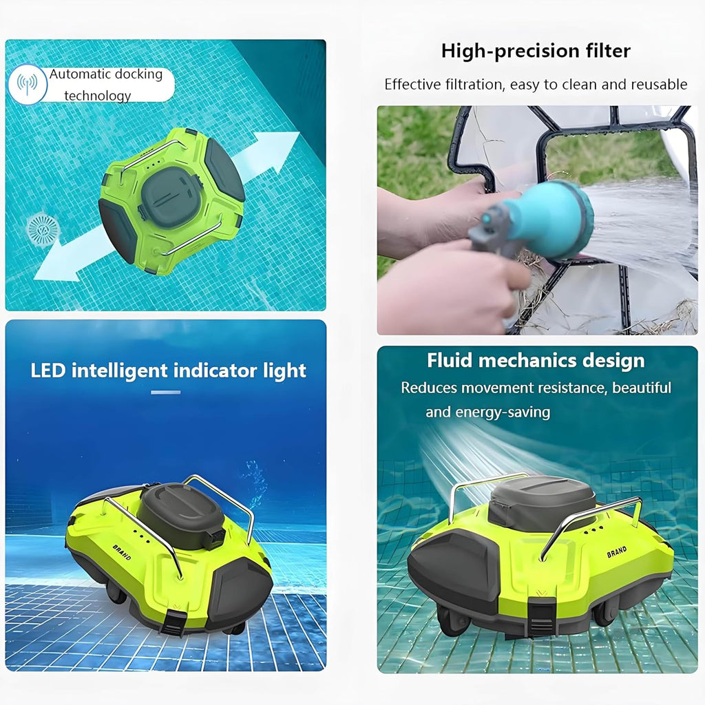 Automatic Robotic Pool Cleaner, Automatic Pool Cleaning Robot, Cordless Pool Cleaner Machine, Automatically Dock, 30W, IPX8, for Above Ground and In-Ground Pools