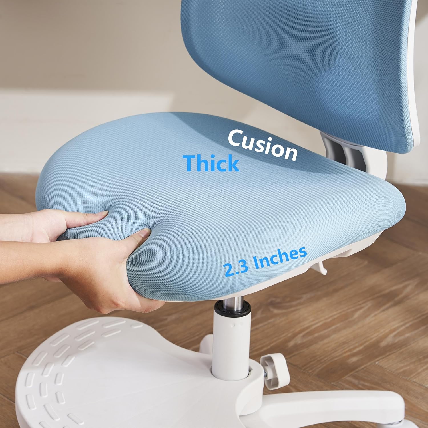 Desk Chair, Ergonomic Study Chair for Kids with Lumbar Support and Footrest, Adjustable Height, Mesh Small Office Chair with Adjustable backrest, Model Shell (Blue)