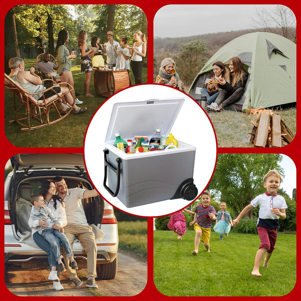 Koolatron Thermoelectric Iceless 12V Cooler/Warmer 36 qt (34 L) w/Wheels, Portable Electric Rolling Car Fridge w/ 12 Volt DC Power Cord, Gray/White, Travel Road Trips Camping, Made in North America
