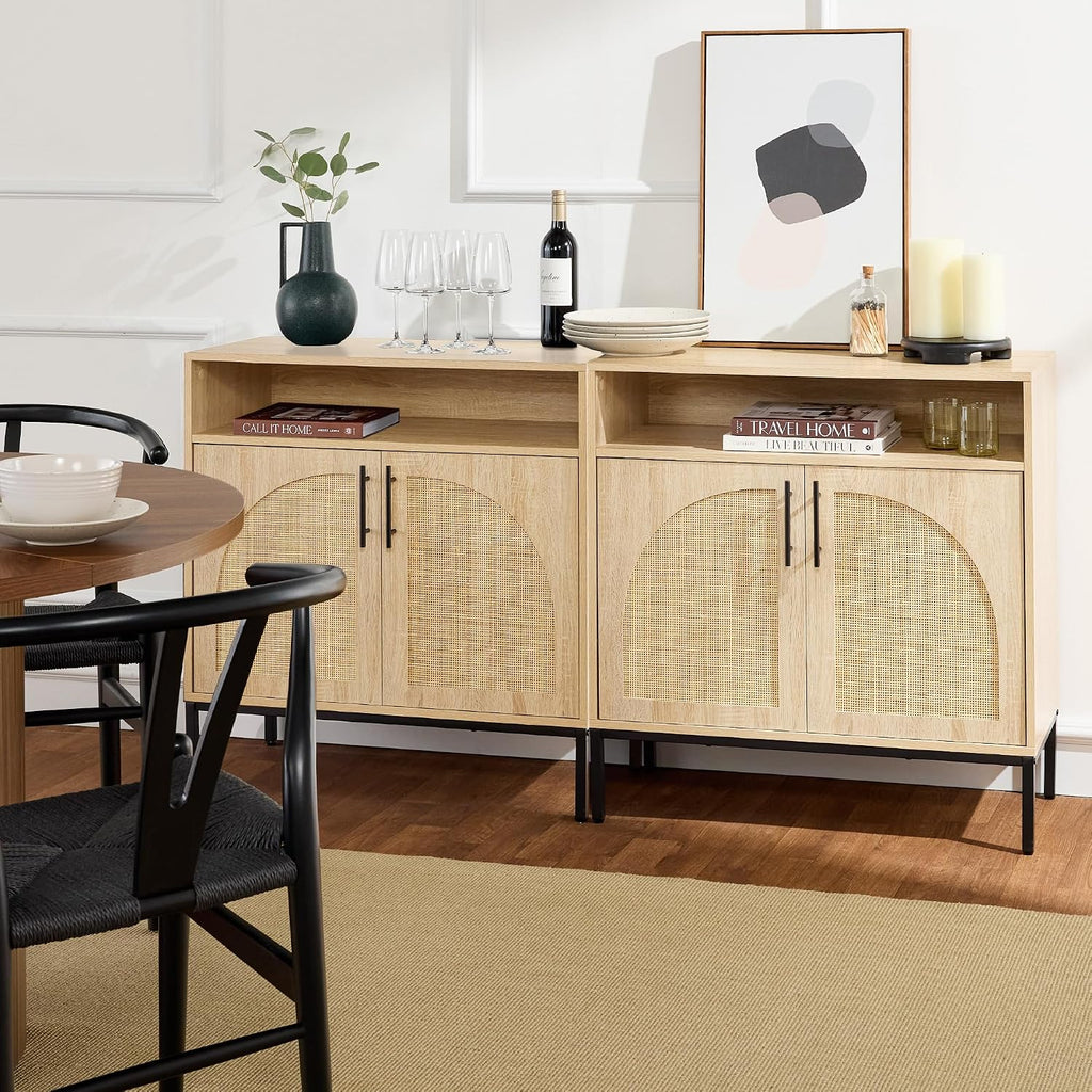 Best Choice Products Rattan Sideboard Buffet Cabinet, Entryway Table, Accent Storage Cabinet, Console Table for Hallway, Living Room, Dining Room - Natural